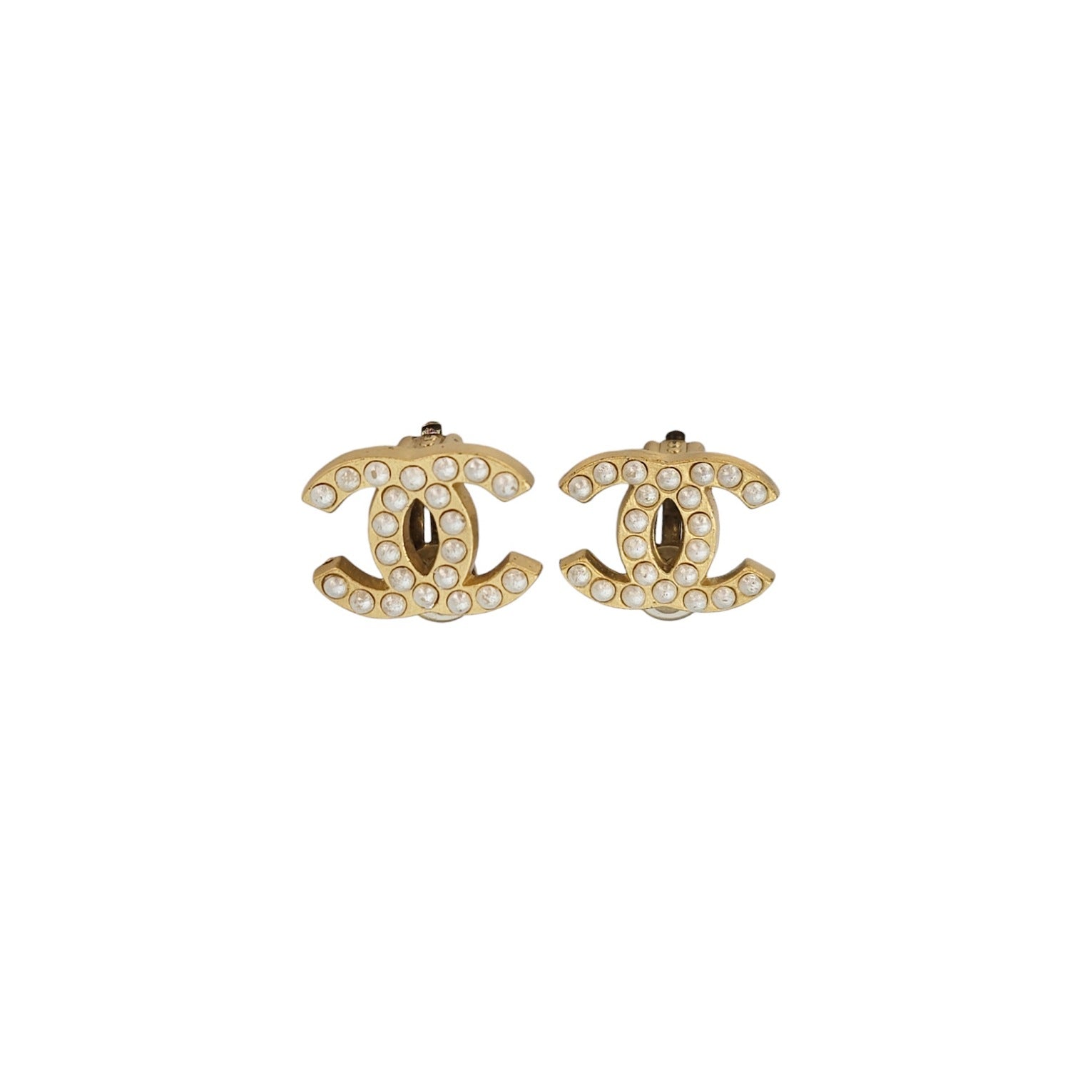 Chanel CC Faux Pearl Clip On Earrings