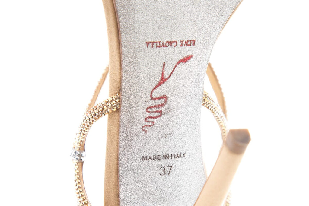 Rene Caovilla Gold Studded Open Toe Heels SZ 37