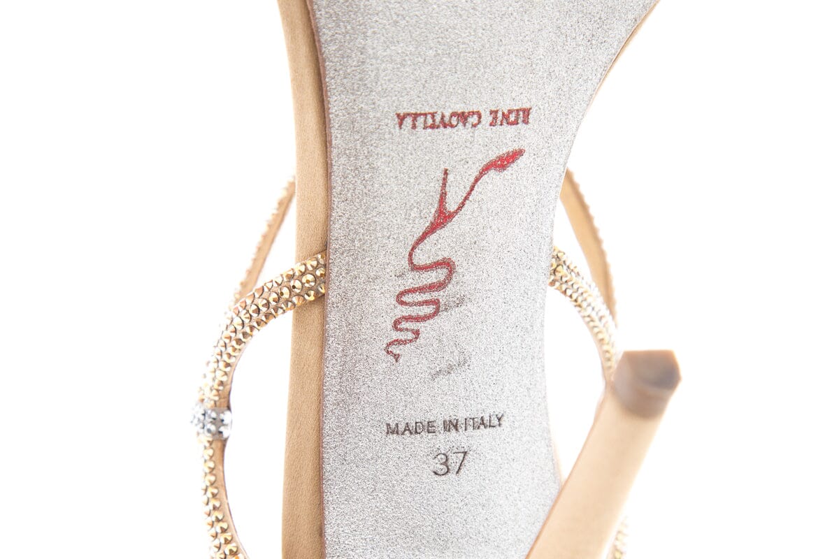 Rene Caovilla Gold Studded Open Toe Heels SZ 37