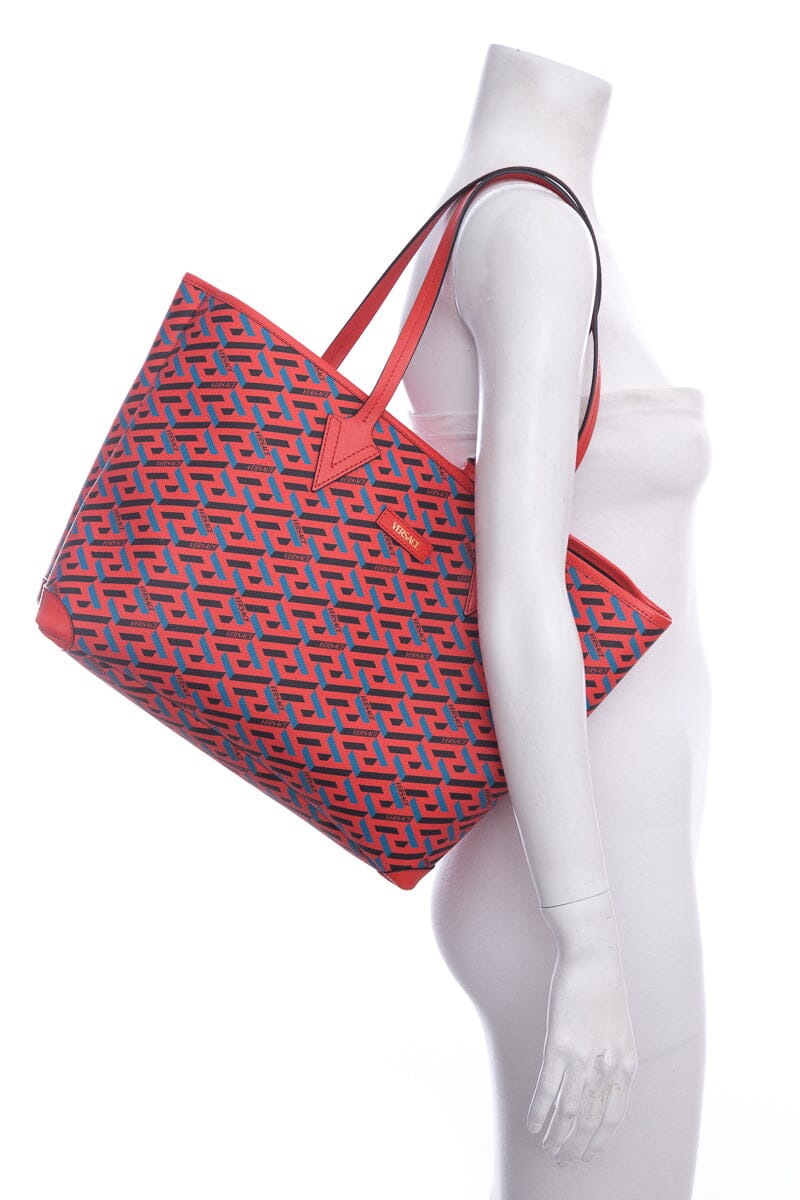 Versace La Greca Monogram Red Tote
