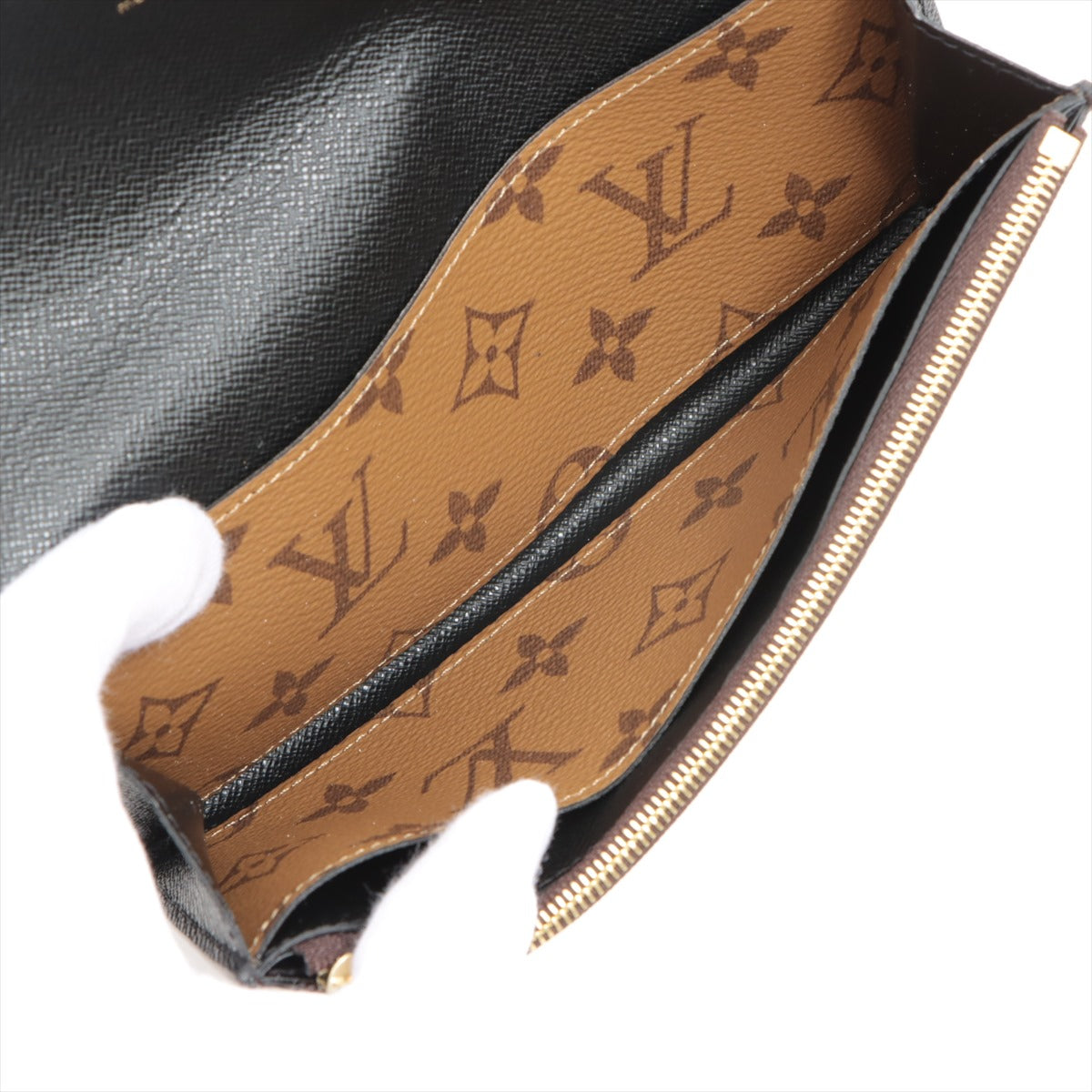 Louis Vuitton Monogram Reversee Portefolio Emily M82157 BlackBrown Long   Wallet