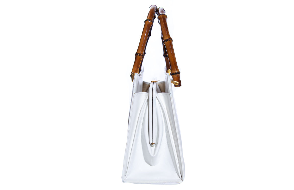 Martin Van Schaak White Bamboo Handle Handbag