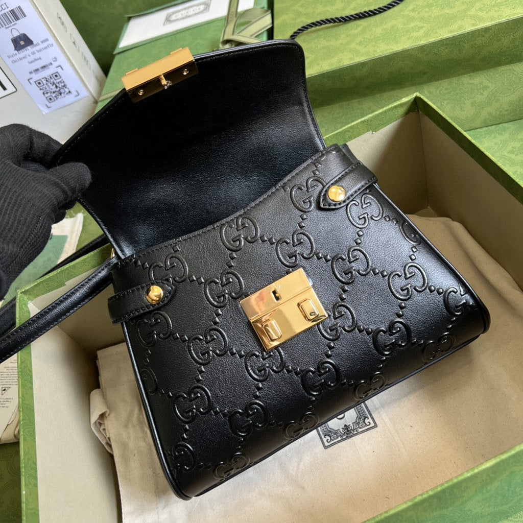 Glami Small Glami Top Handle Bag Black Debossed For Women 11in/29cm Glami 675791 UD9AG 1000