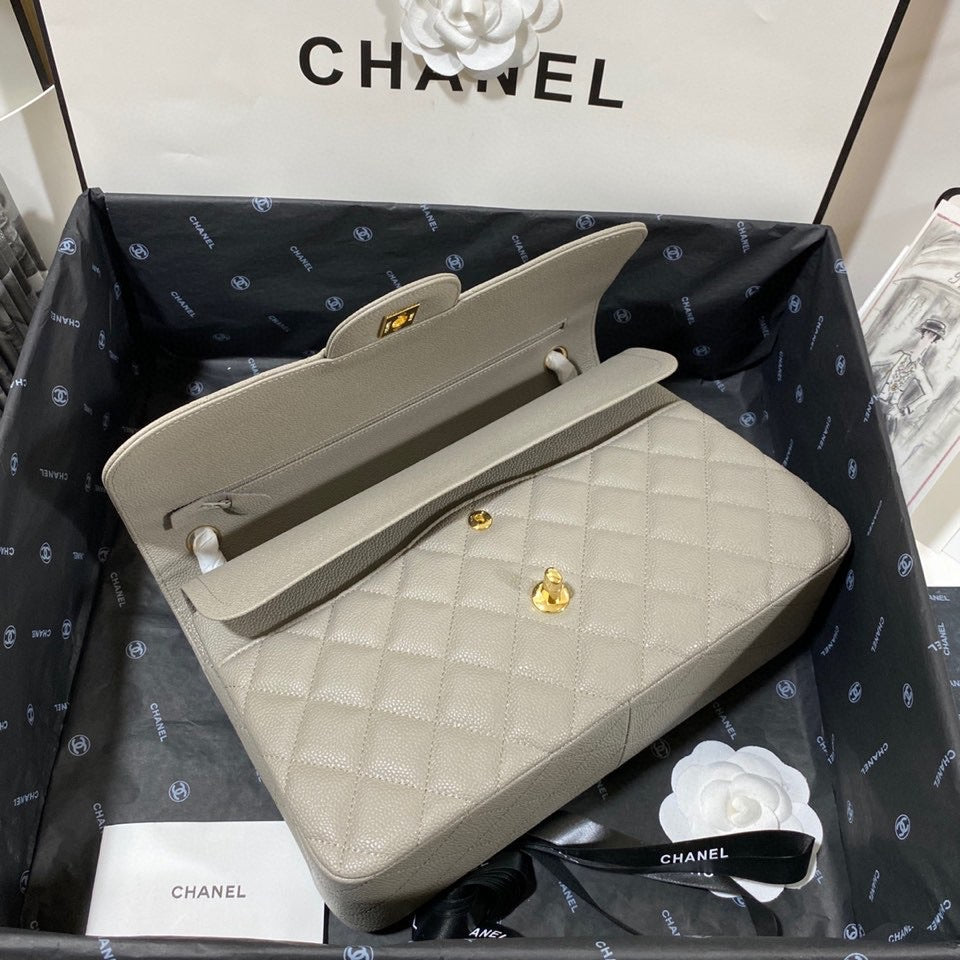 CHLLarge Classic Handbag Gold Hardware Grey For Women, Women’s Handbags, Shoulder Bags 11.8in/30cm