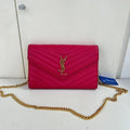 Saint Laurent Pink Chevron Quilted Grained Leather Envelope Wallet On Chain