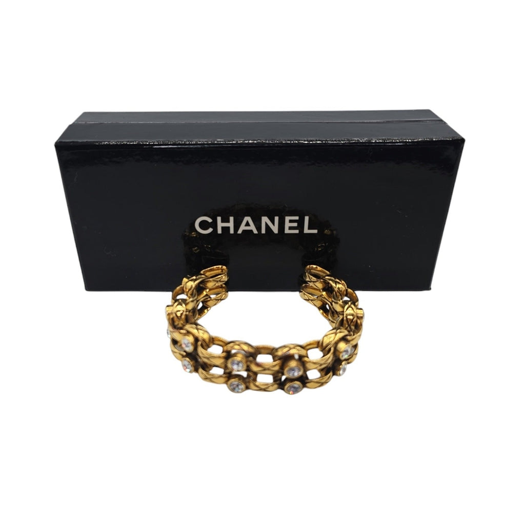 CHANEL Vintage Strass Quilted Chain Link Cuff Bracelet