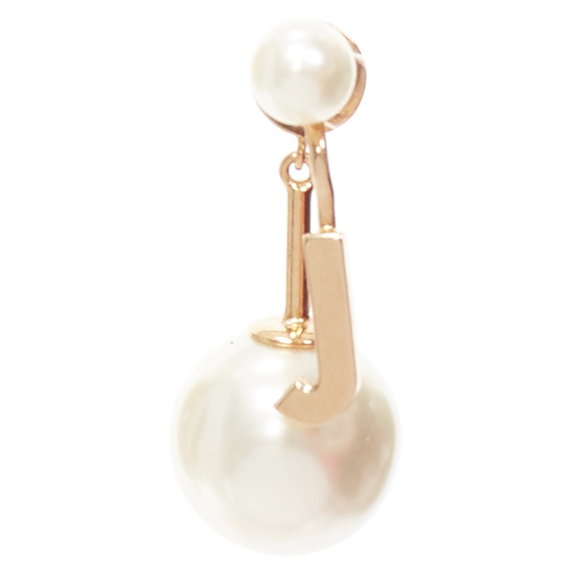 Christian Dior Tribale Gold J Letter Faux Pearl Dangling Pin Earring