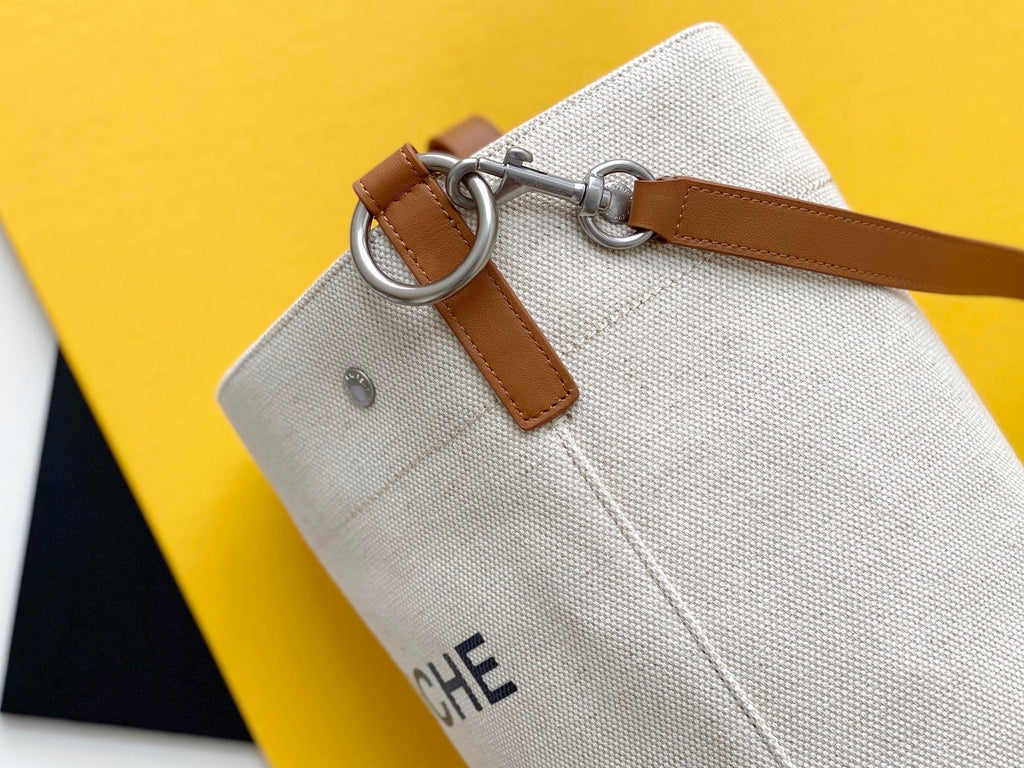 GLAMI Rive Gauche Bucket Bag In Linen With Brown Strap For Women 11.4in/30cm YSL 669299FAABK9053