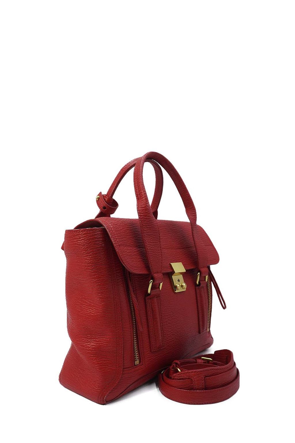 Medium Pashli Satchel Leather Handle Bag Red