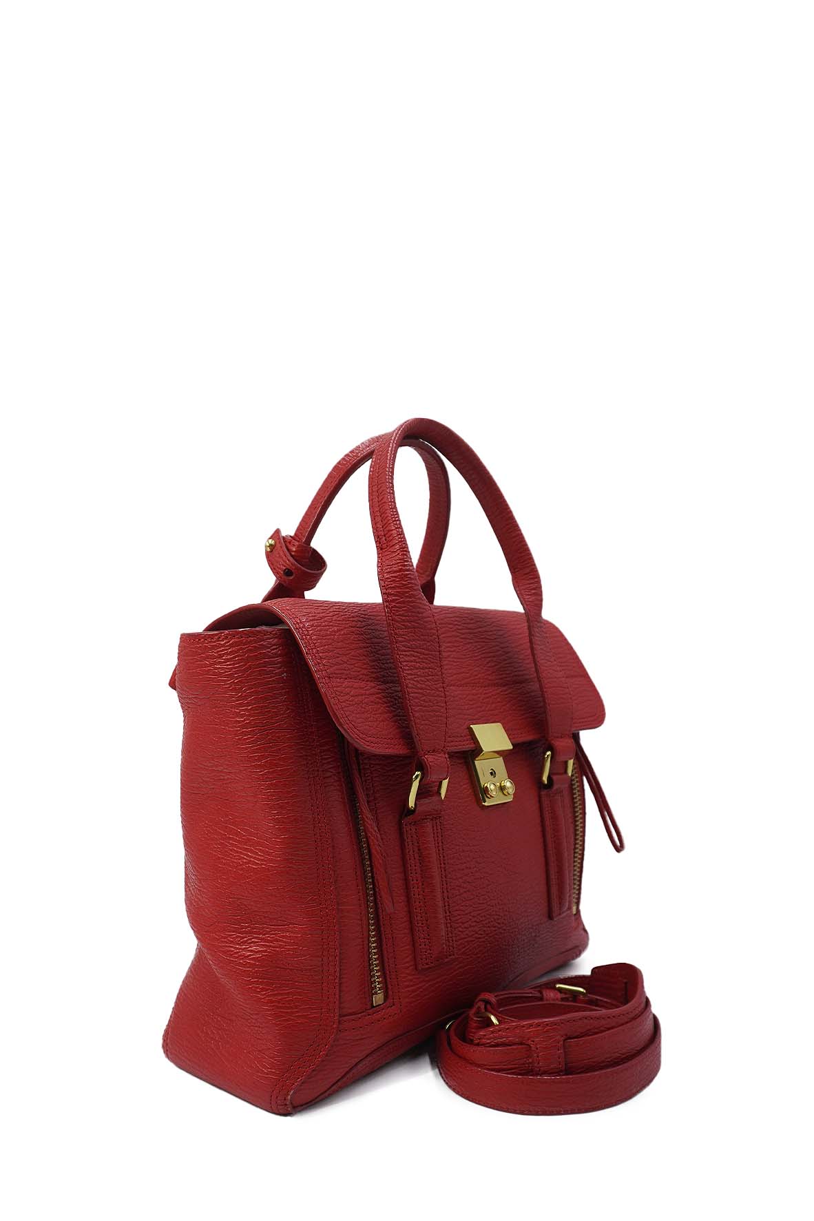 Medium Pashli Satchel Leather Handle Bag Red