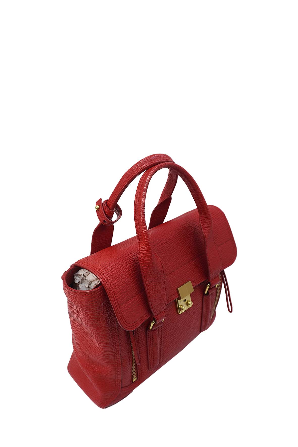 Medium Pashli Satchel Leather Handle Bag Red