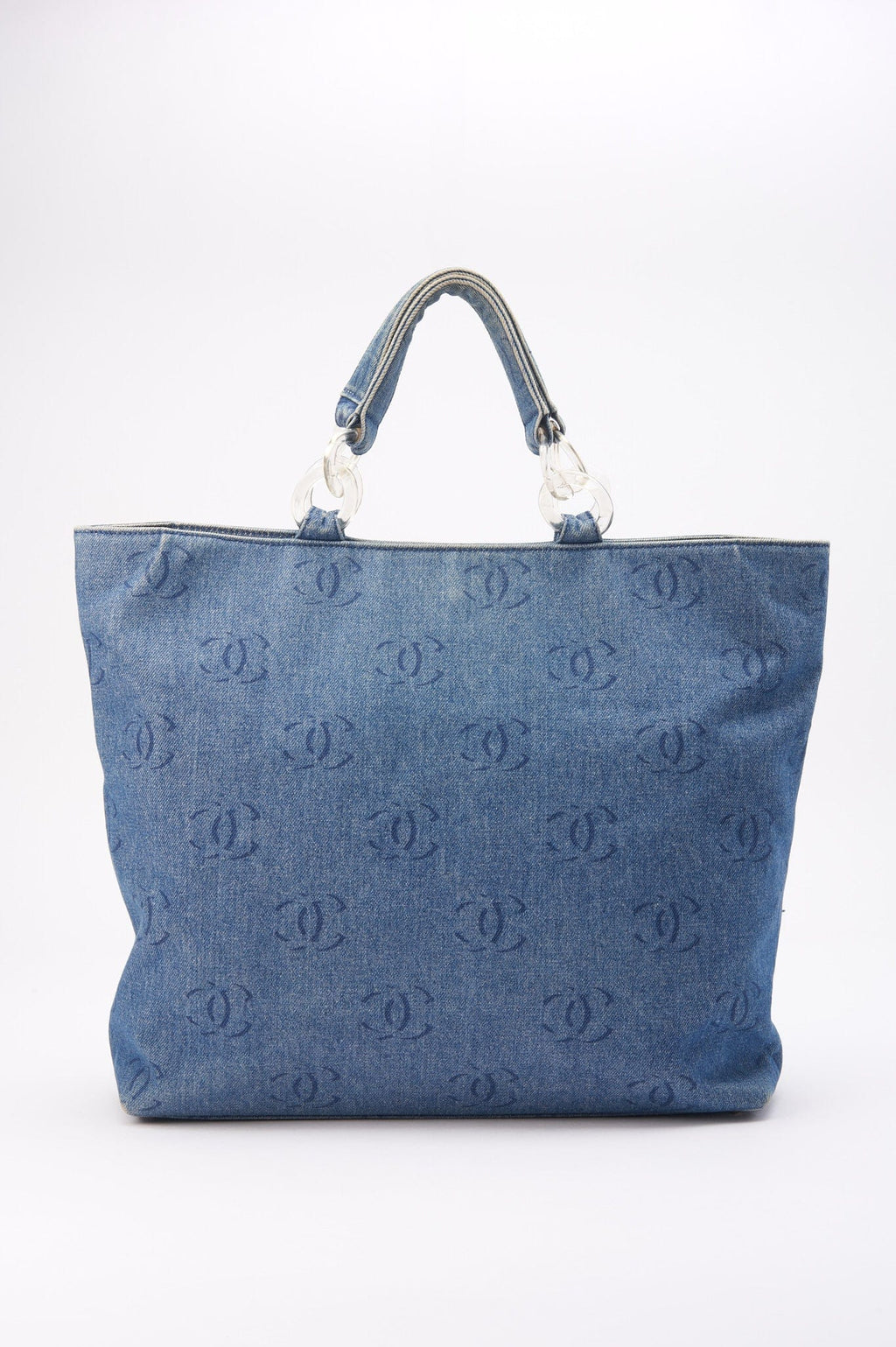 Chanel Blue Denim Tote Bag With CC Print