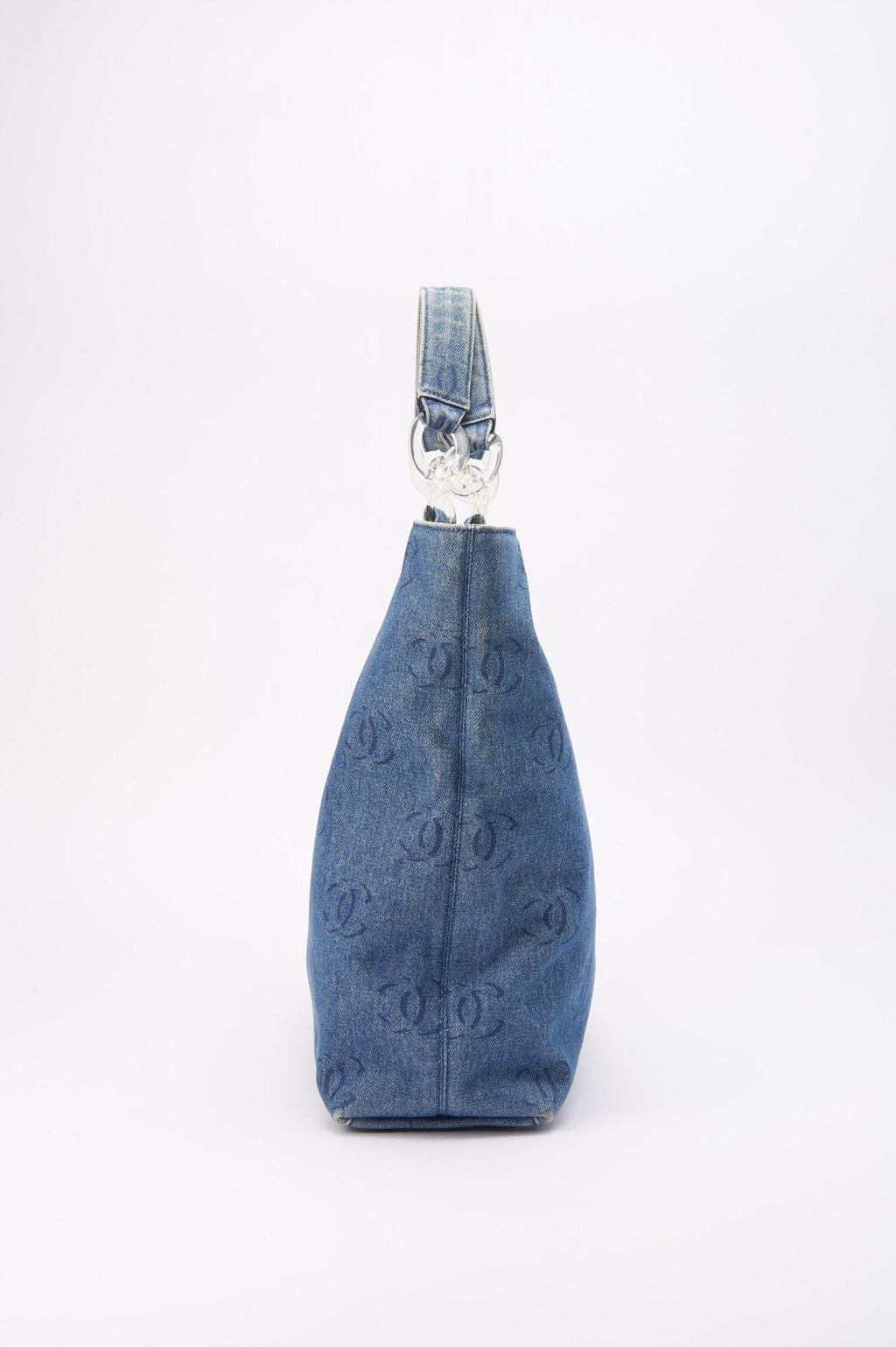Chanel Blue Denim Tote Bag With CC Print