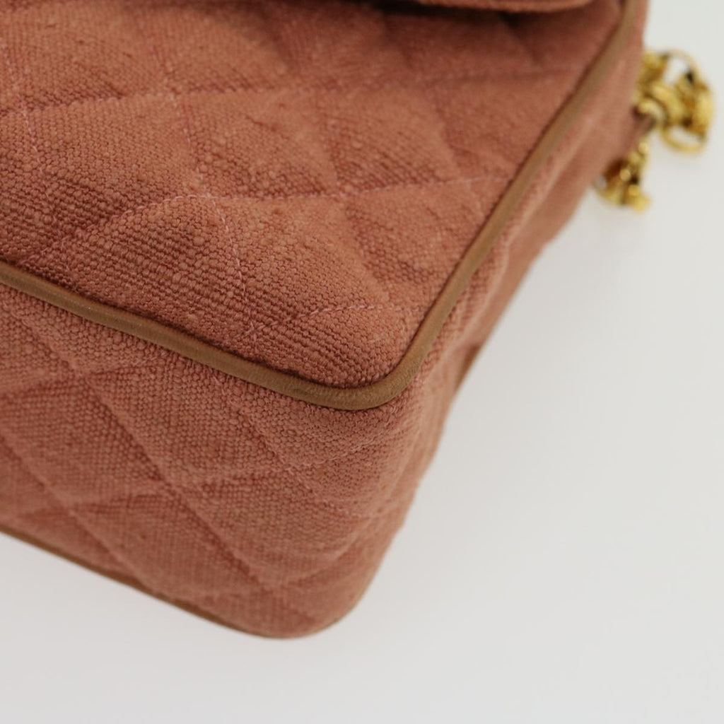 CHANEL Diana Turn Lock Chain Shoulder Bag Linen Fringe Pink CC 30153A