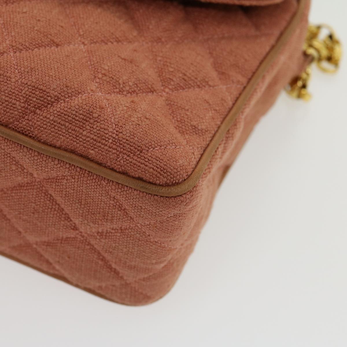CHANEL Diana Turn Lock Chain Shoulder Bag Linen Fringe Pink CC 30153A