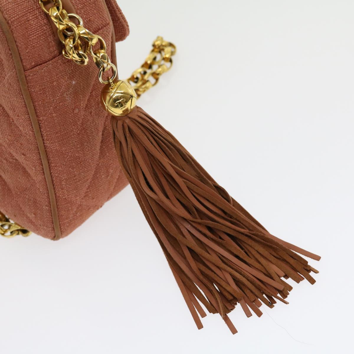 CHANEL Diana Turn Lock Chain Shoulder Bag Linen Fringe Pink CC 30153A