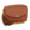 CHANEL Diana Turn Lock Chain Shoulder Bag Linen Fringe Pink CC 30153A