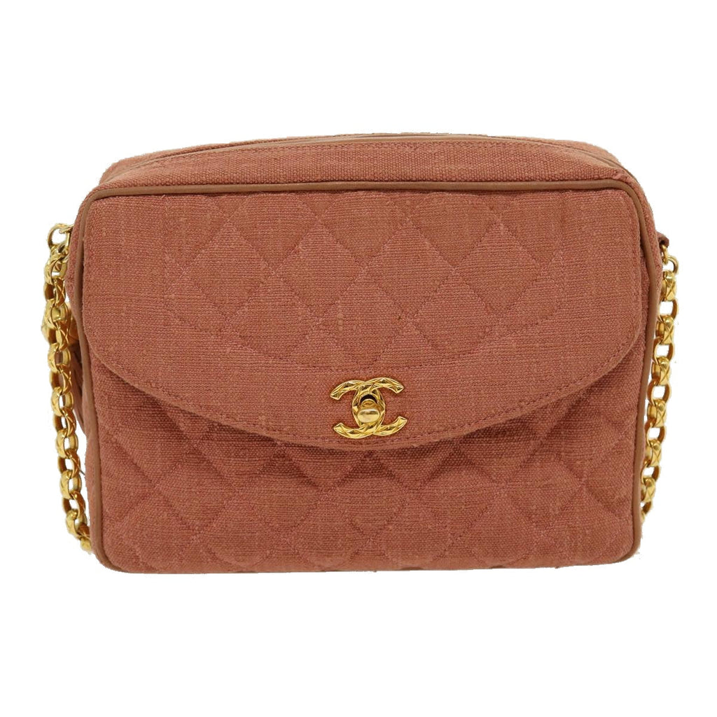 CHANEL Diana Turn Lock Chain Shoulder Bag Linen Fringe Pink CC 30153A