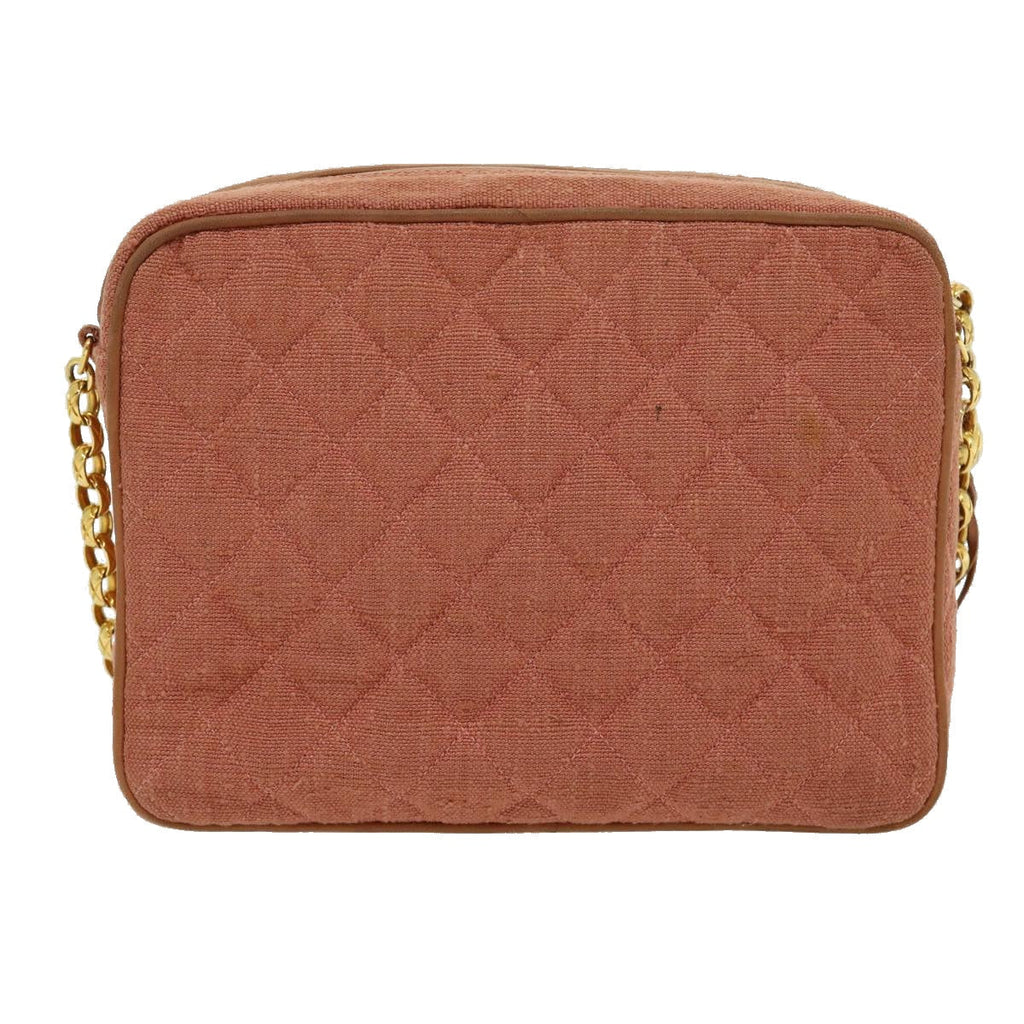 CHANEL Diana Turn Lock Chain Shoulder Bag Linen Fringe Pink CC 30153A