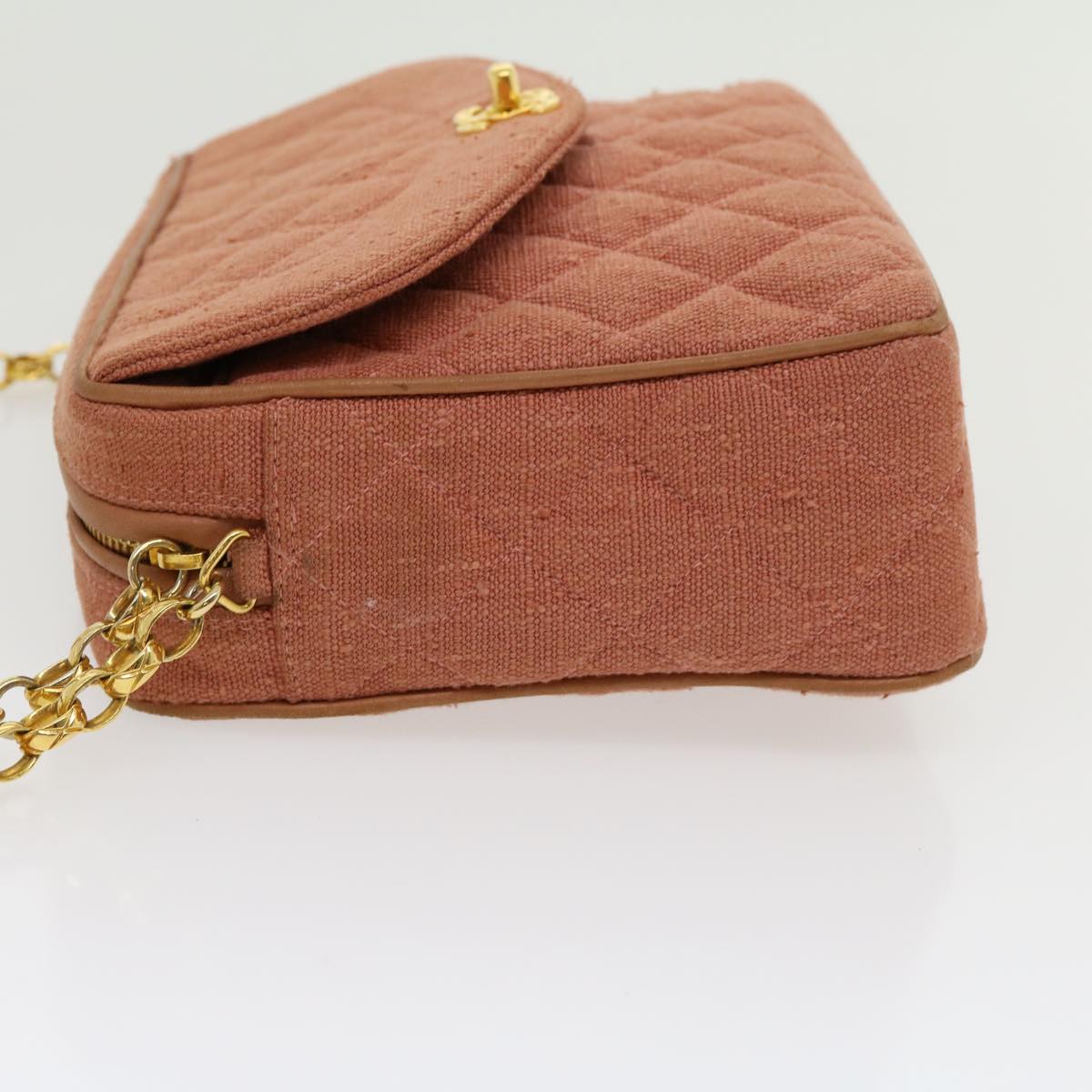 CHANEL Diana Turn Lock Chain Shoulder Bag Linen Fringe Pink CC 30153A