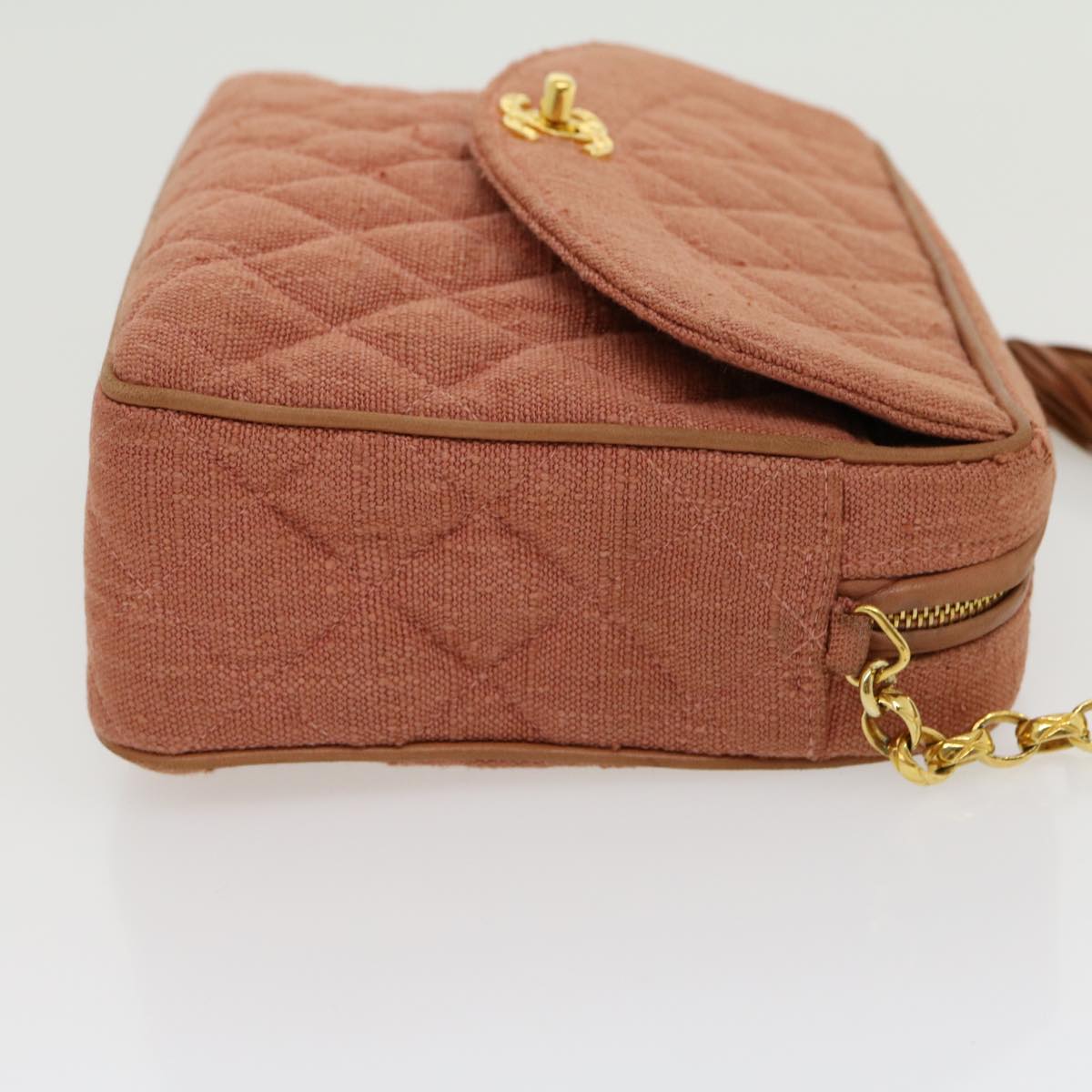 CHANEL Diana Turn Lock Chain Shoulder Bag Linen Fringe Pink CC 30153A