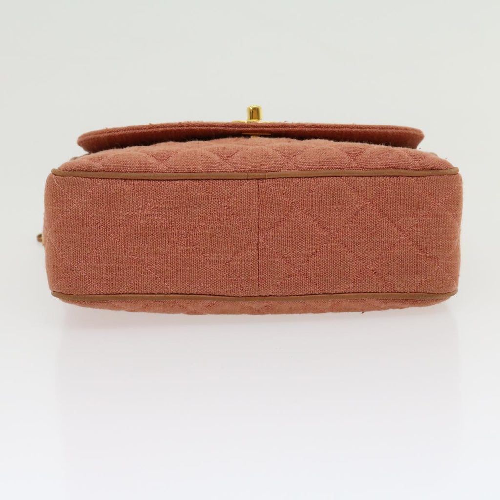 CHANEL Diana Turn Lock Chain Shoulder Bag Linen Fringe Pink CC 30153A