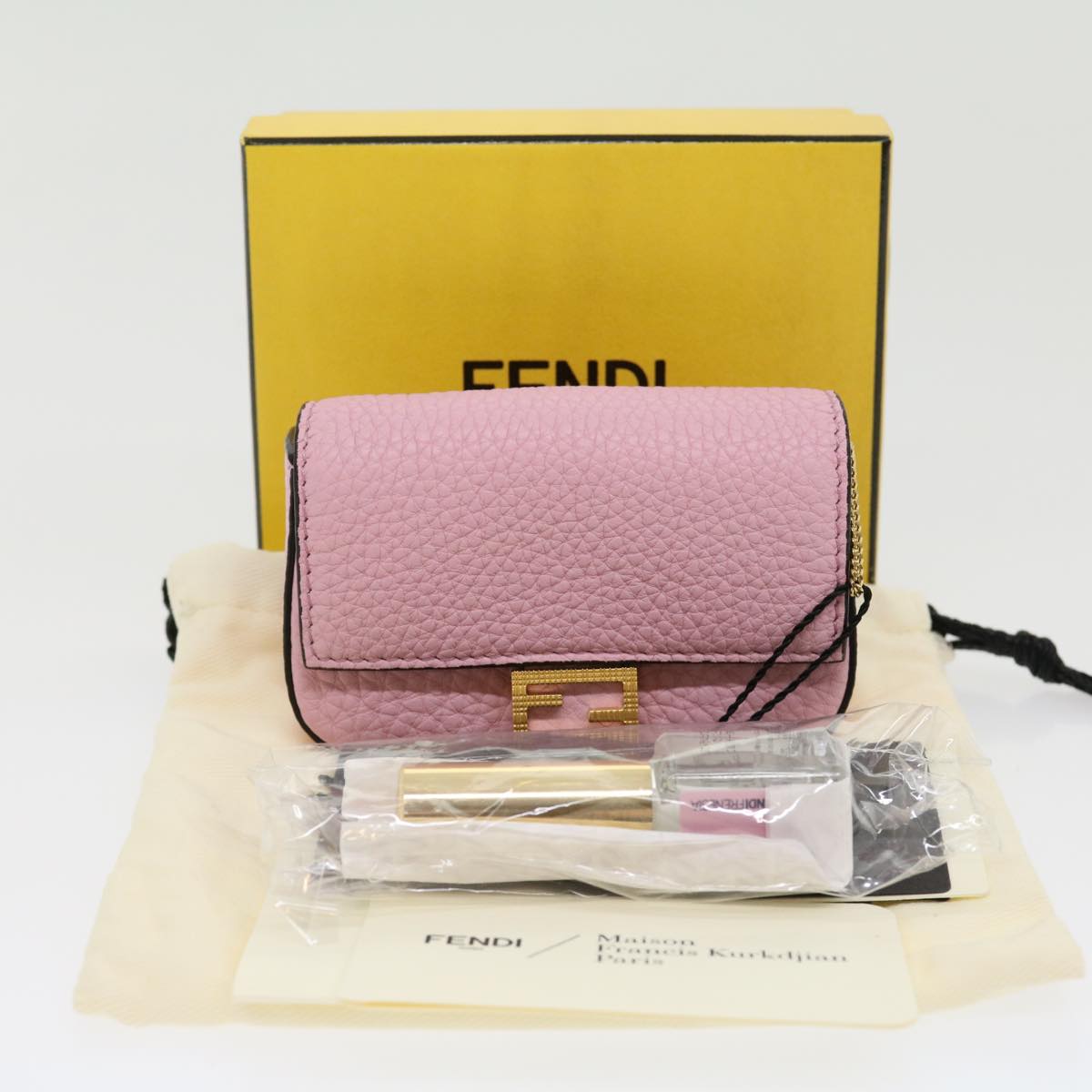 FENDI Chain Nano baguette Pouch Leather Pink 30212A