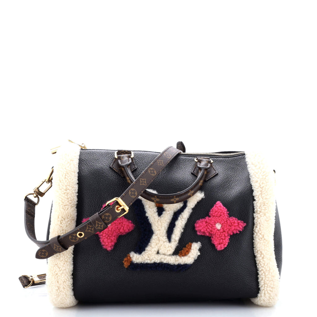 Louis Vuitton Speedy Bandouliere Bag Leather and Monogram Teddy Shearling 30
