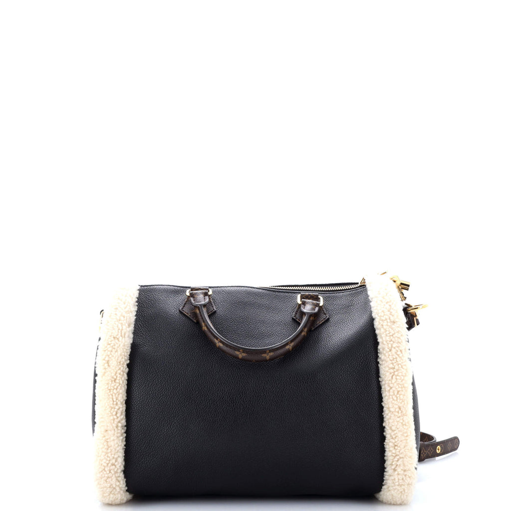 Louis Vuitton Speedy Bandouliere Bag Leather and Monogram Teddy Shearling 30
