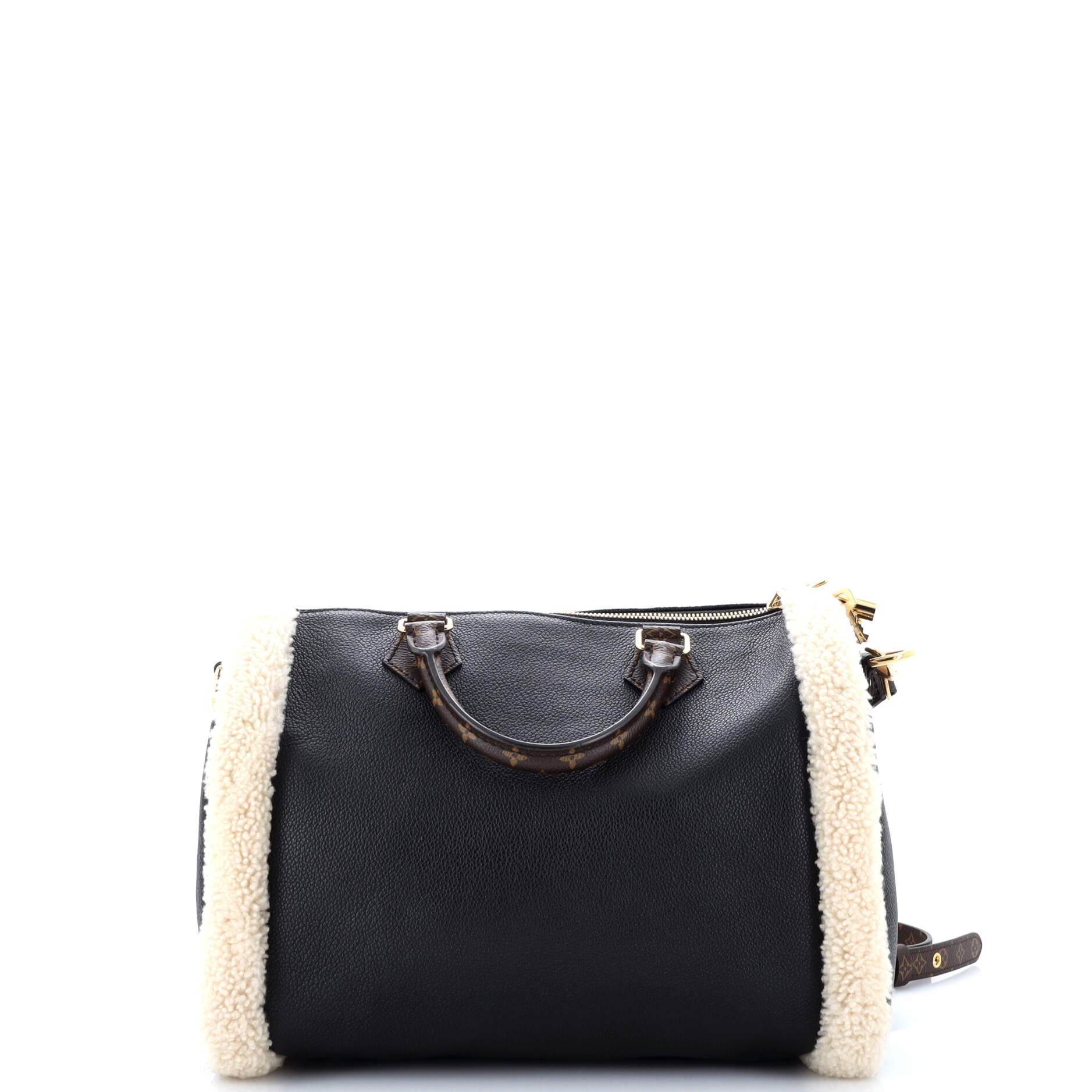 Louis Vuitton Speedy Bandouliere Bag Leather and Monogram Teddy Shearling 30