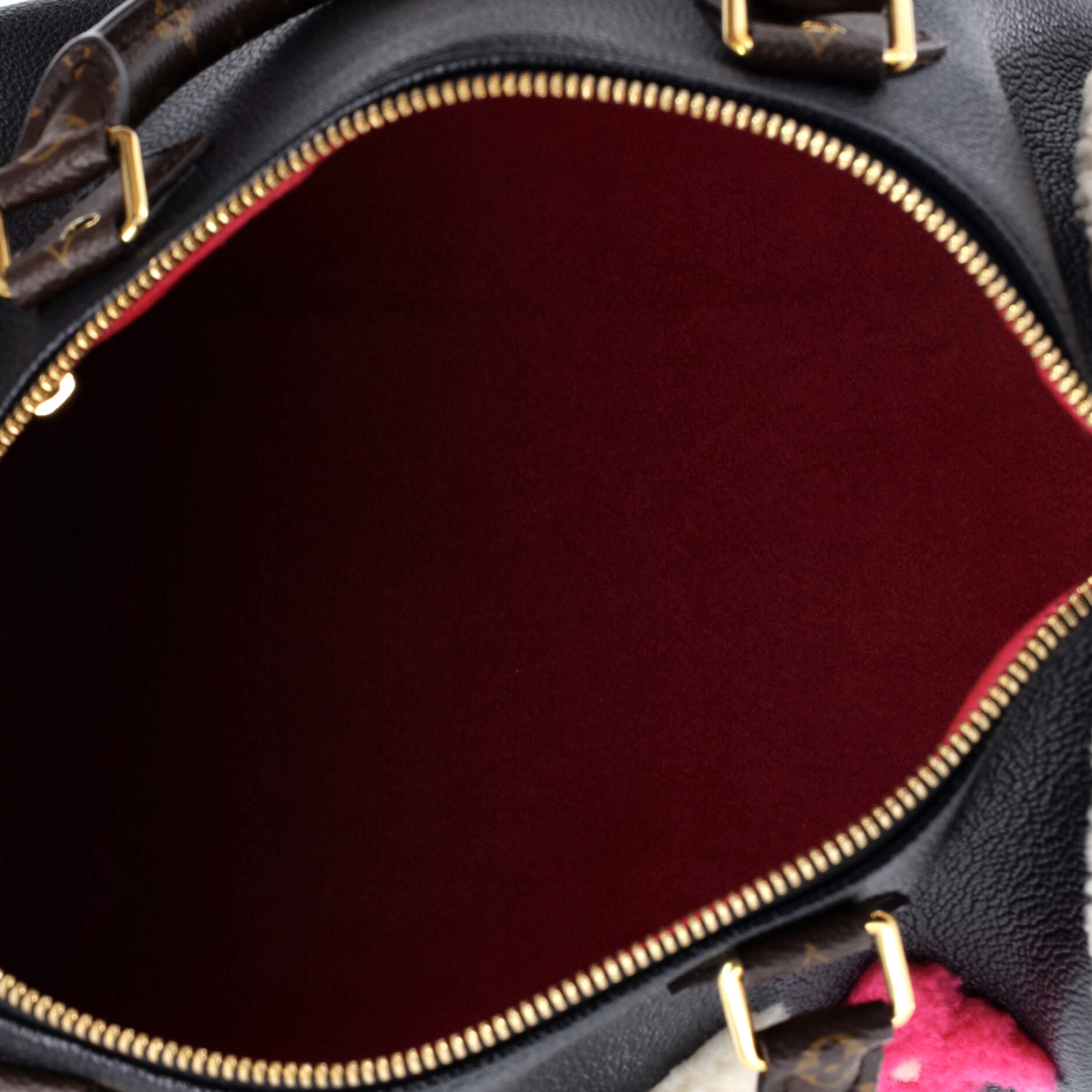 Louis Vuitton Speedy Bandouliere Bag Leather and Monogram Teddy Shearling 30