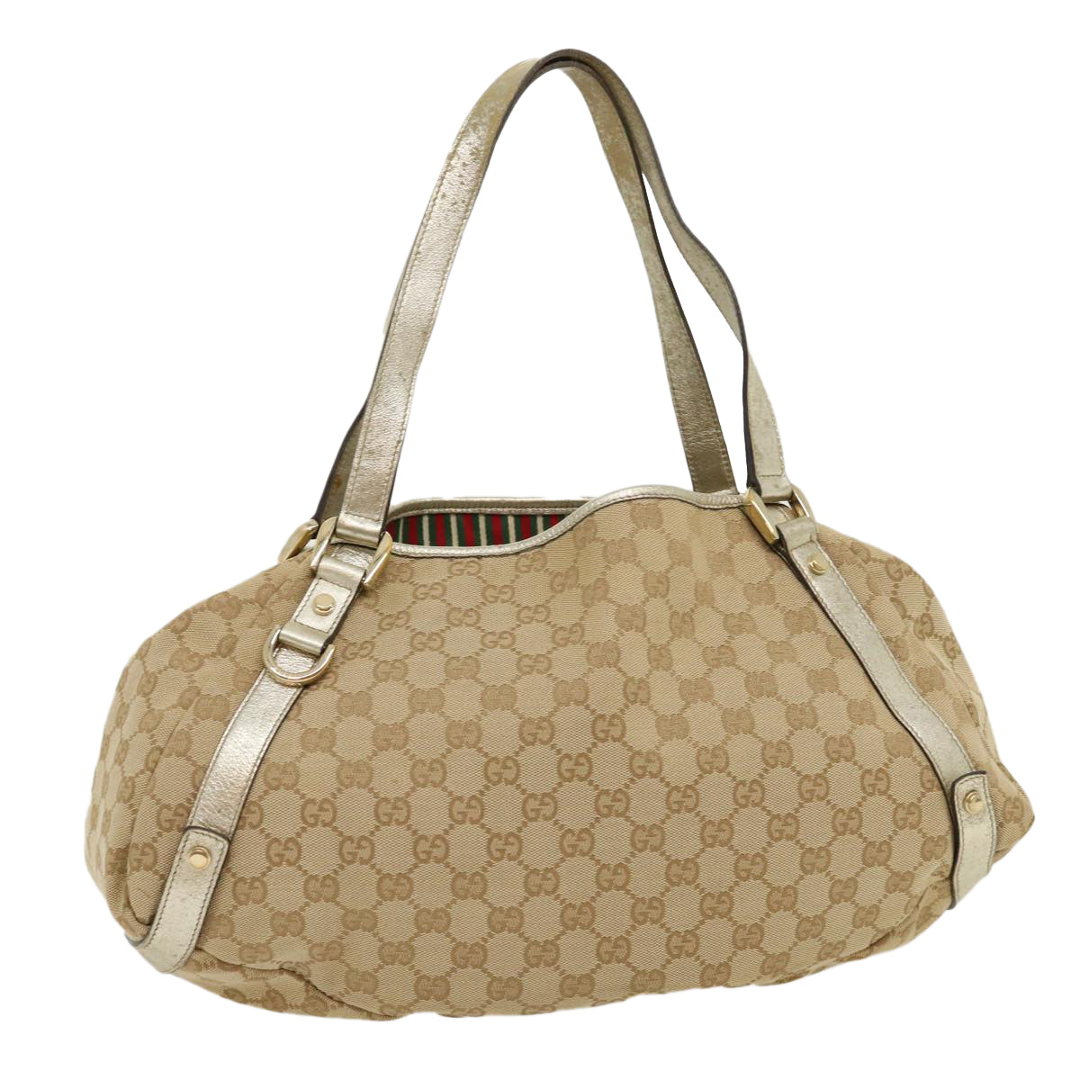 GUCCI GG Canvas Shoulder Bag Beige Silver 30333