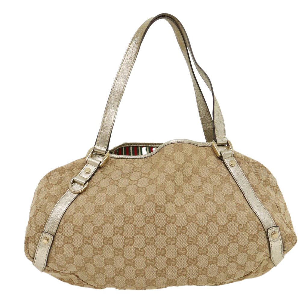 GUCCI GG Canvas Shoulder Bag Beige Silver 30333