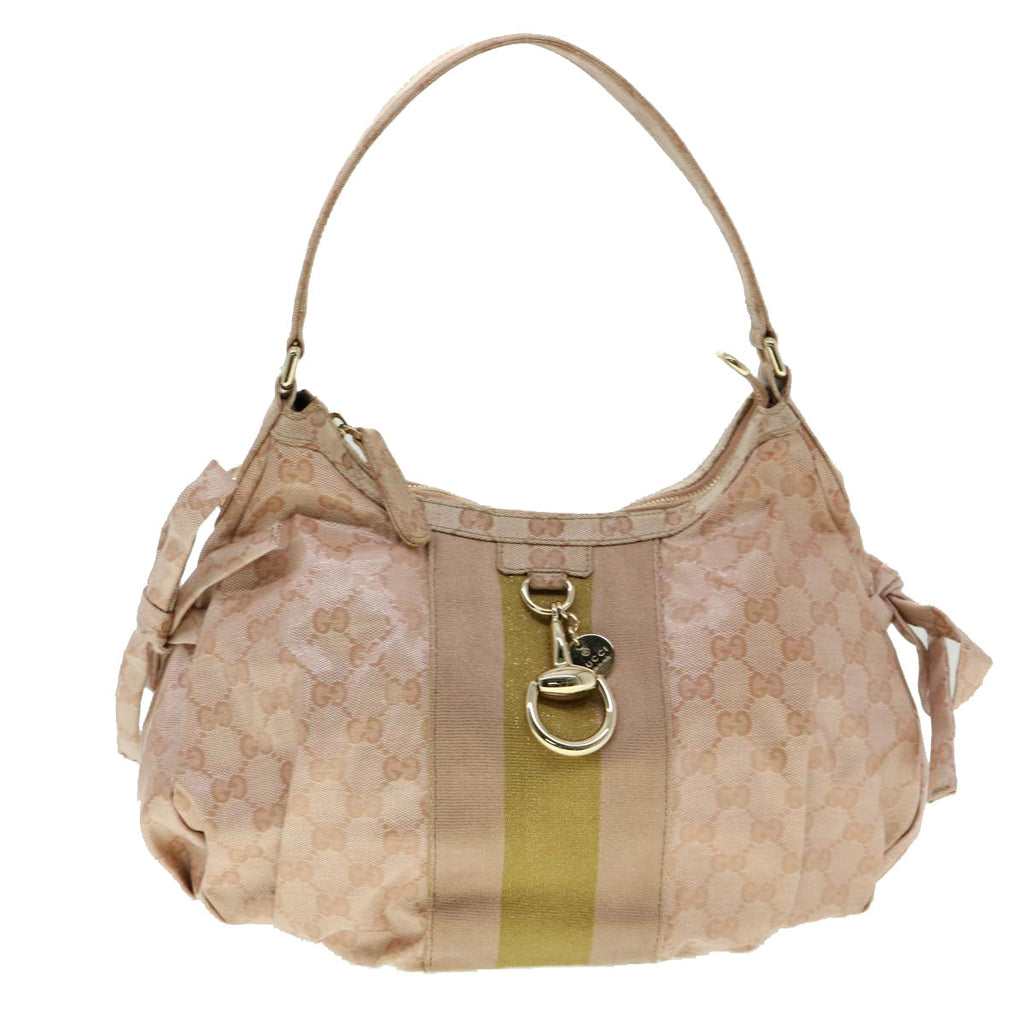 GUCCI GG Crystal Sherry Line Horse Bit Shoulder Bag Pink Gold 30337