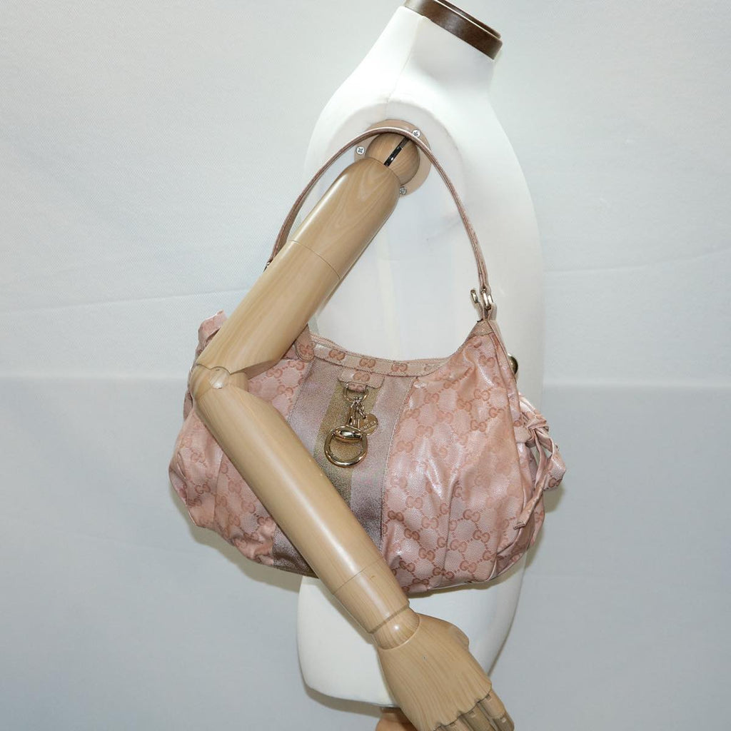 GUCCI GG Crystal Sherry Line Horse Bit Shoulder Bag Pink Gold 30337
