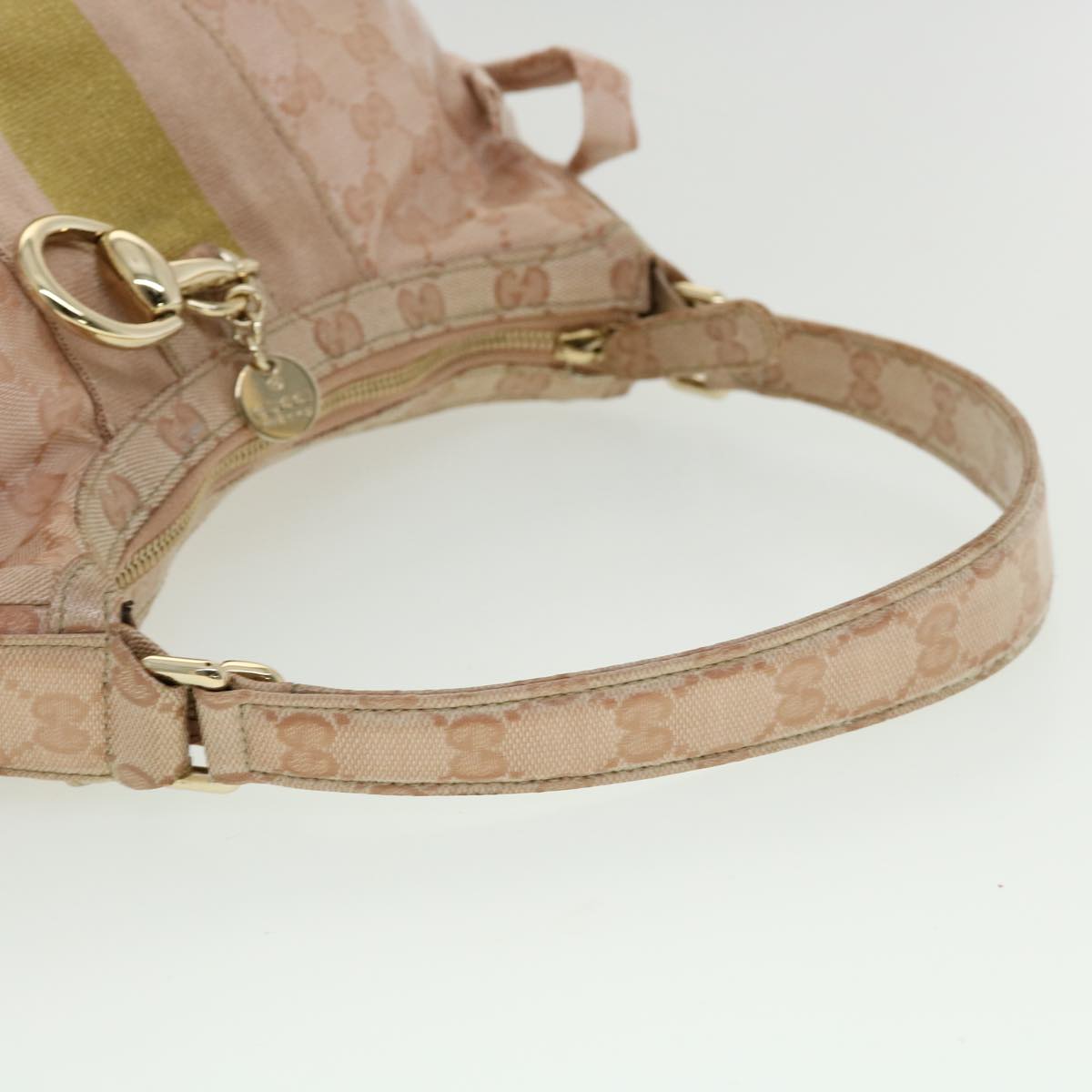 GUCCI GG Crystal Sherry Line Horse Bit Shoulder Bag Pink Gold 30337