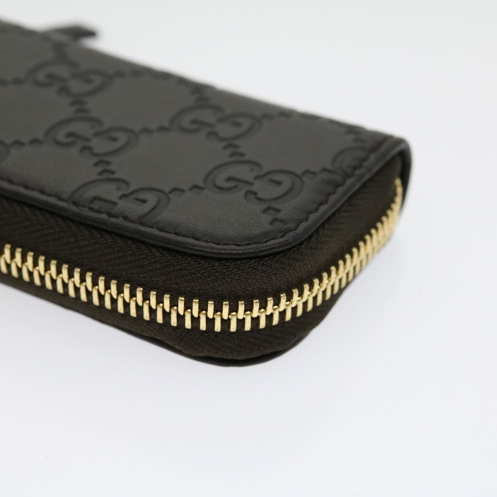 GUCCI GG Canvas Coin Purse Leather Brown 30350
