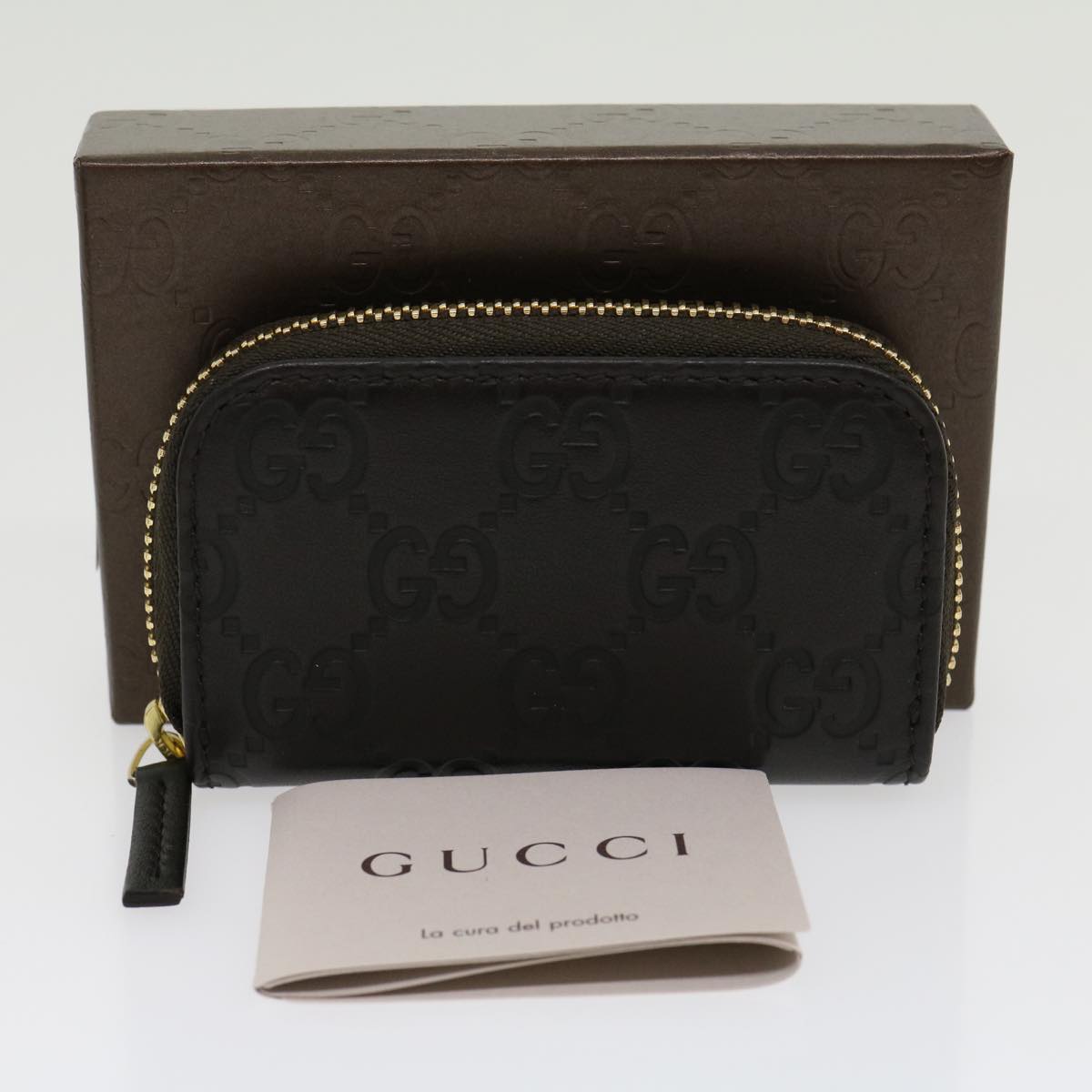 GUCCI GG Canvas Coin Purse Leather Brown 30350