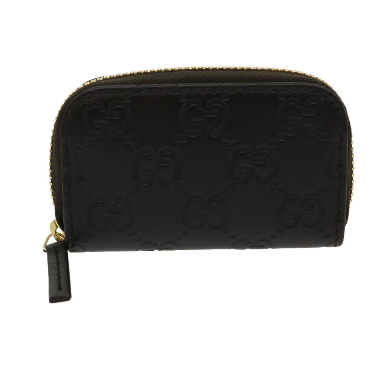 GUCCI GG Canvas Coin Purse Leather Brown 30350
