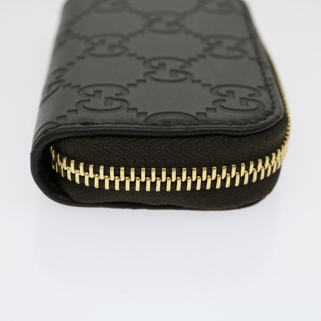 GUCCI GG Canvas Coin Purse Leather Brown 30350