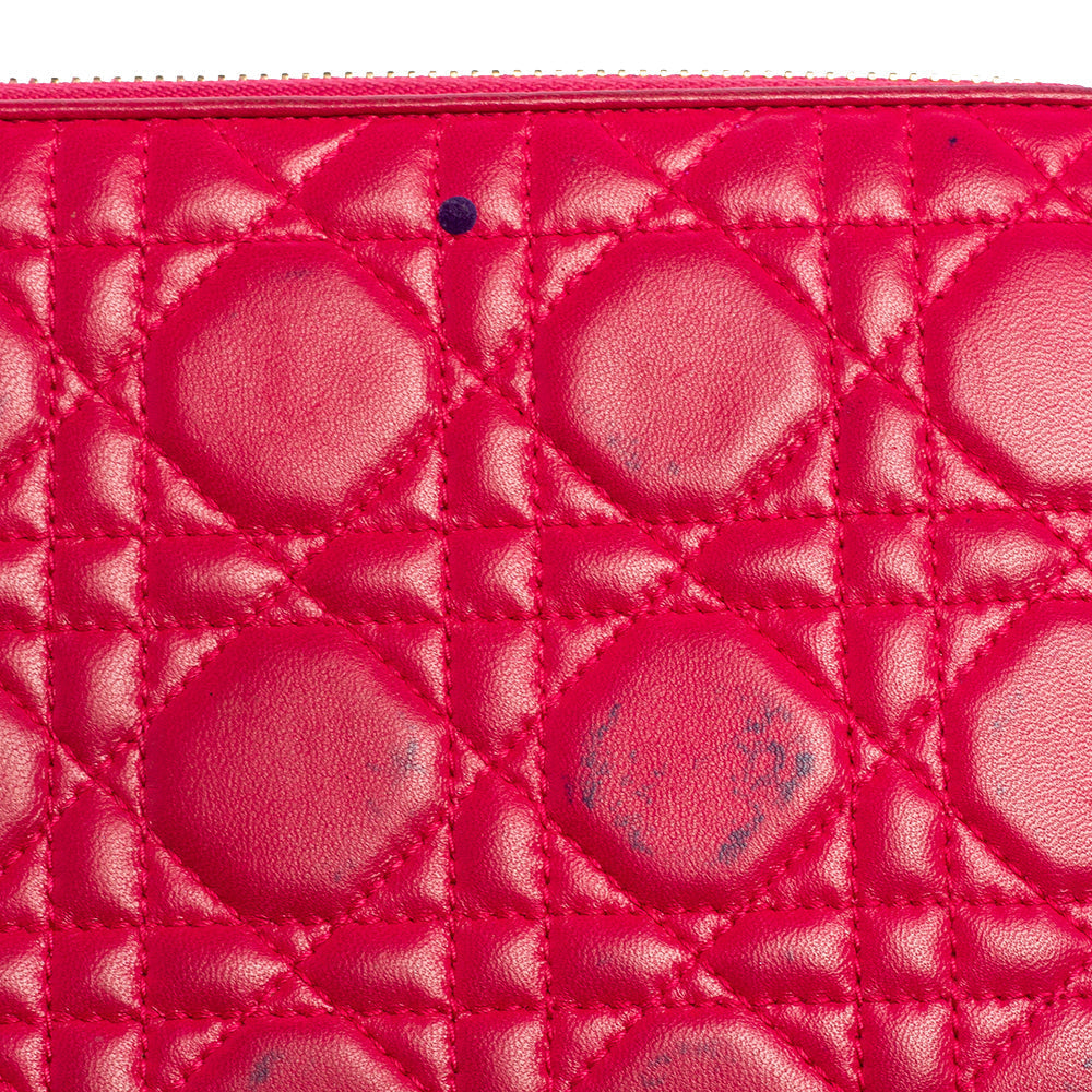 Dior Pink Cannage Leather Zip Around Organizer Wallet..