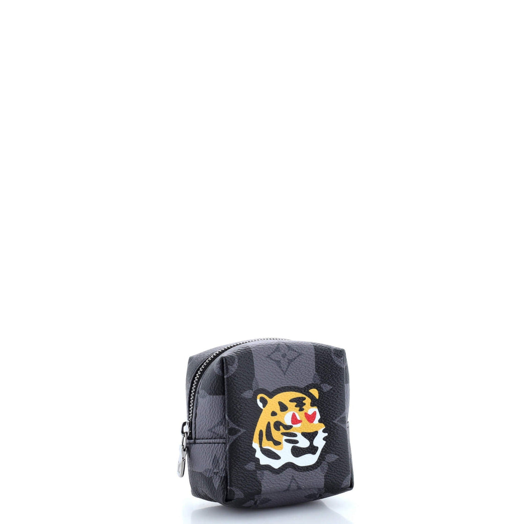 Louis Vuitton Nigo Squared Pouch Bag Charm Printed Monogram Eclipse Canvas