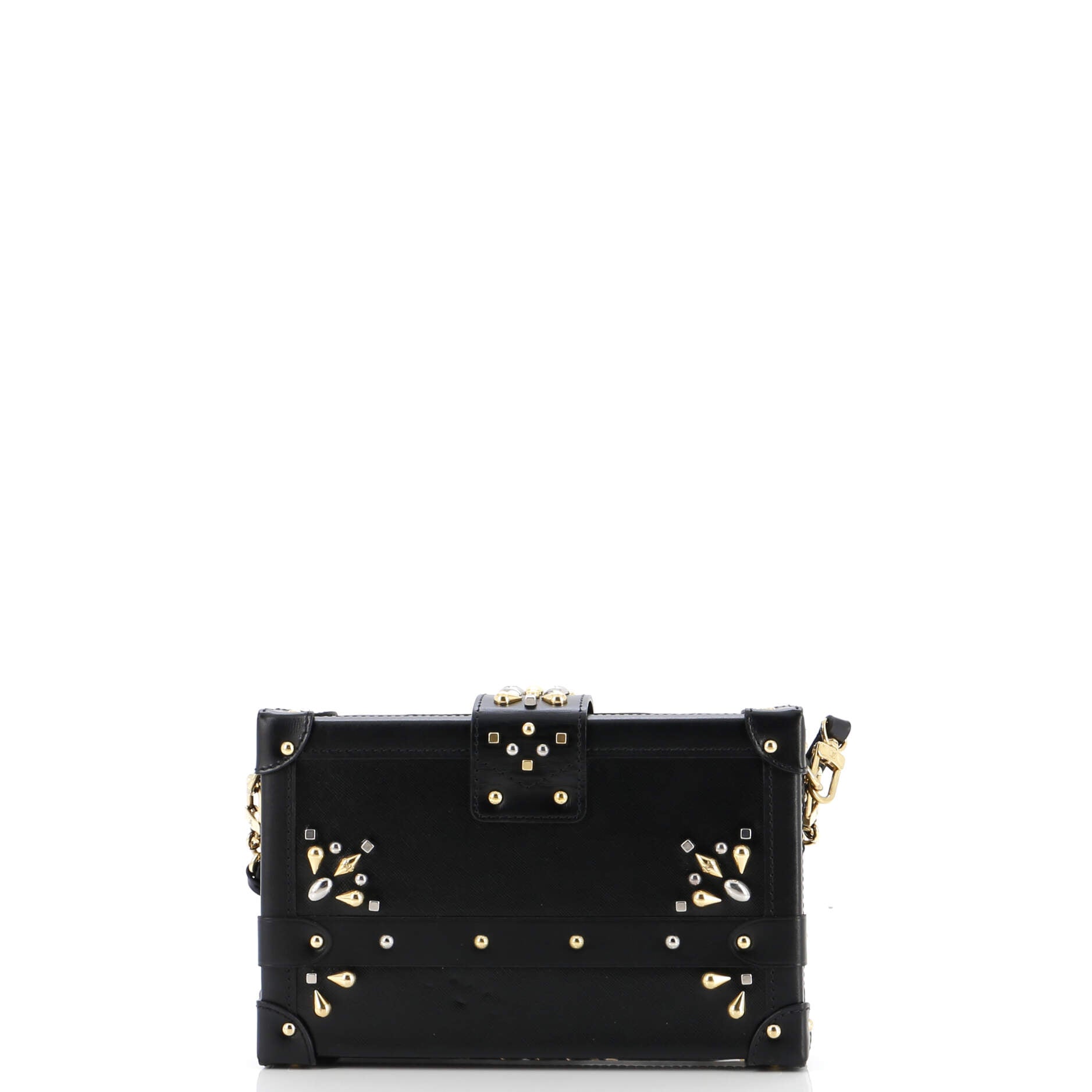 Louis Vuitton Petite Malle Handbag Studded Taiga Leather and Monogram Canvas
