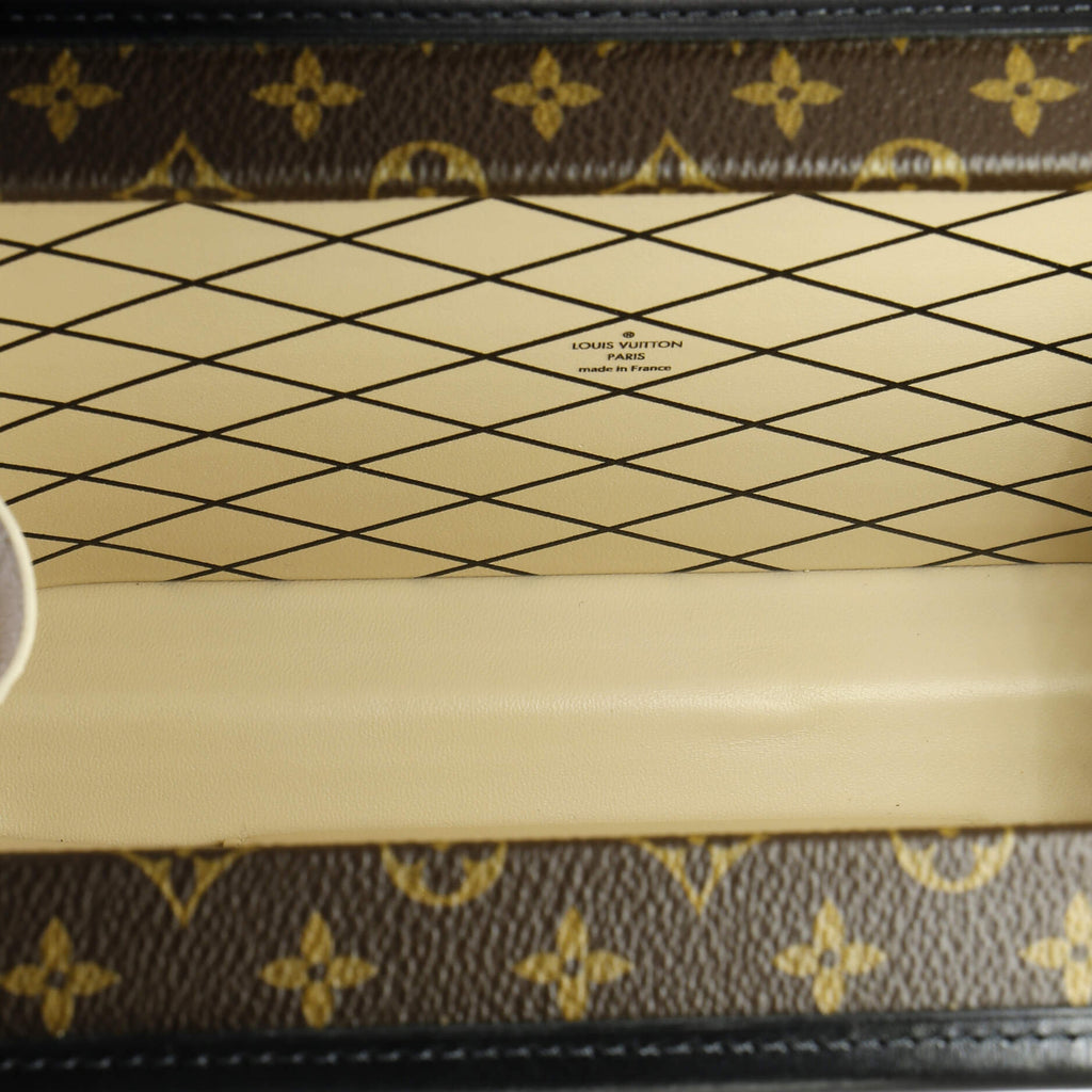 Louis Vuitton Petite Malle Handbag Studded Taiga Leather and Monogram Canvas