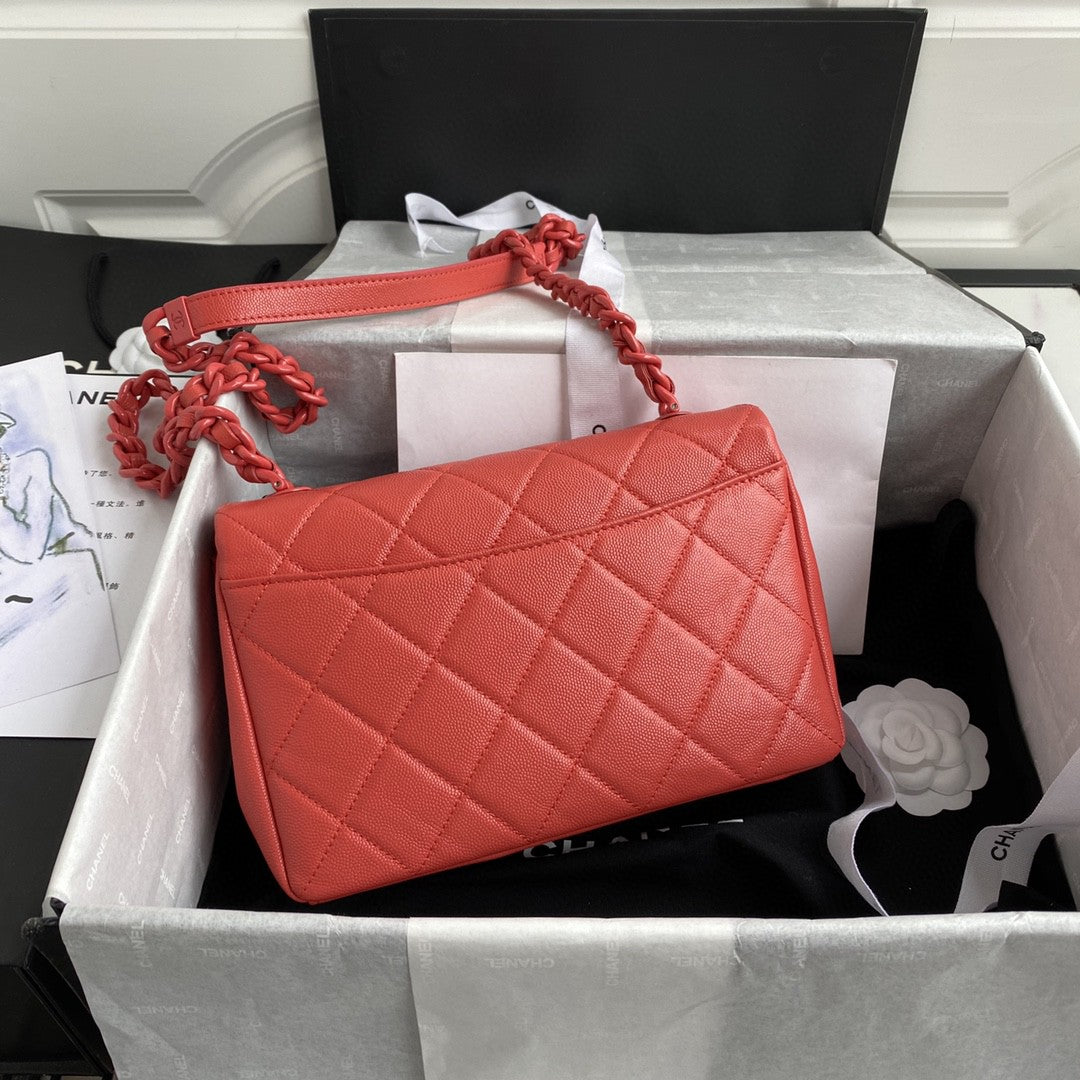 CHLFlap Bag Red Hardware Grained Red For Women, Women’s Handbags, Shoulder Bags 9.4in/24cm AS2303