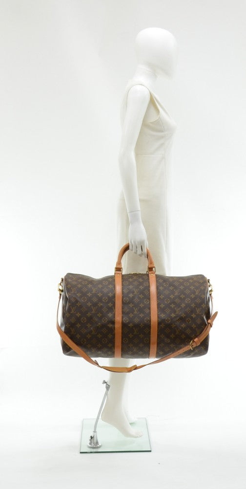 Louis Vuitto Keepall 55 Bandouliere Monogram Canvas Travel Bag with Strap