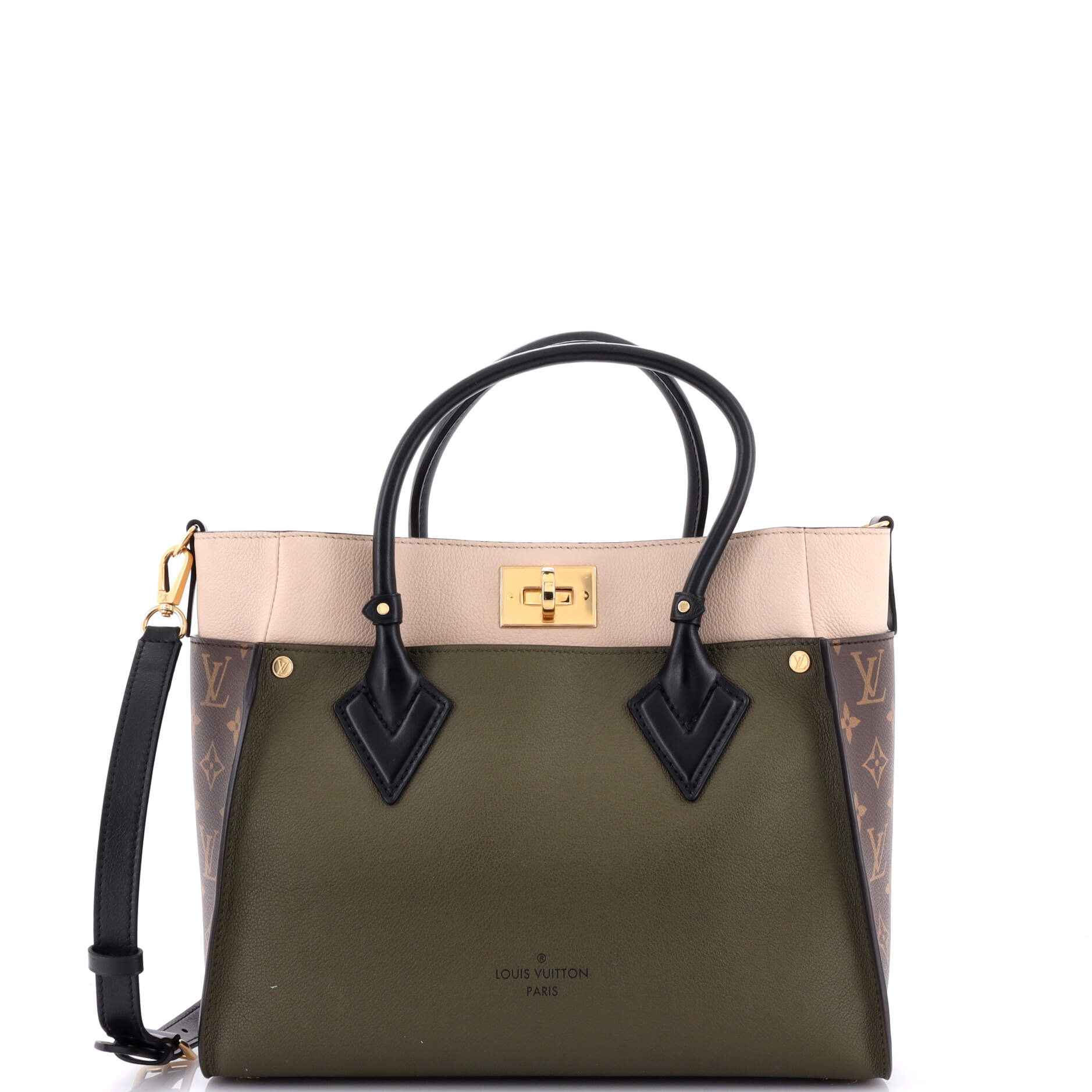 Louis Vuitton On My Side Tote Leather with Monogram Canvas MM