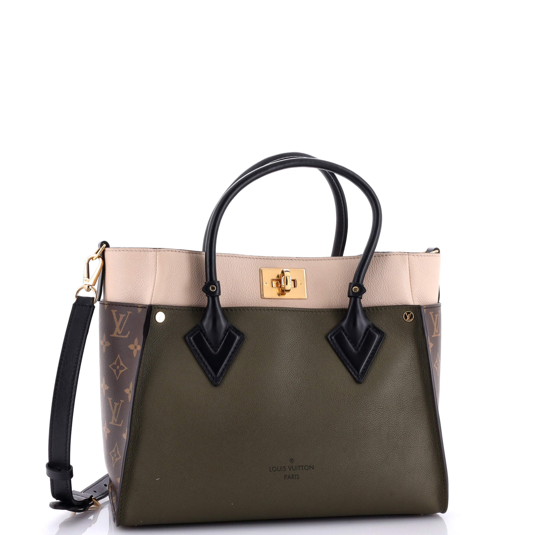 Louis Vuitton On My Side Tote Leather with Monogram Canvas MM
