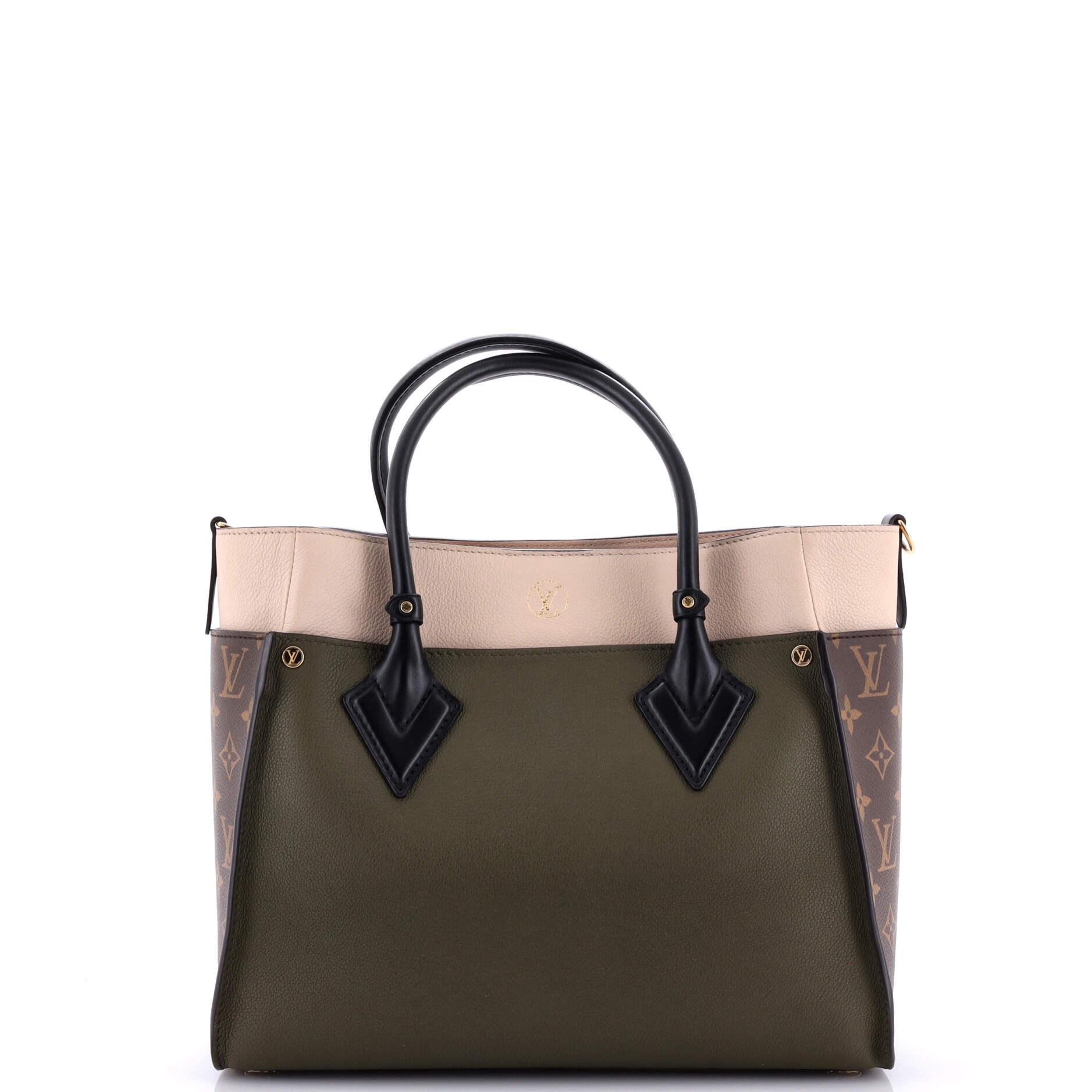 Louis Vuitton On My Side Tote Leather with Monogram Canvas MM