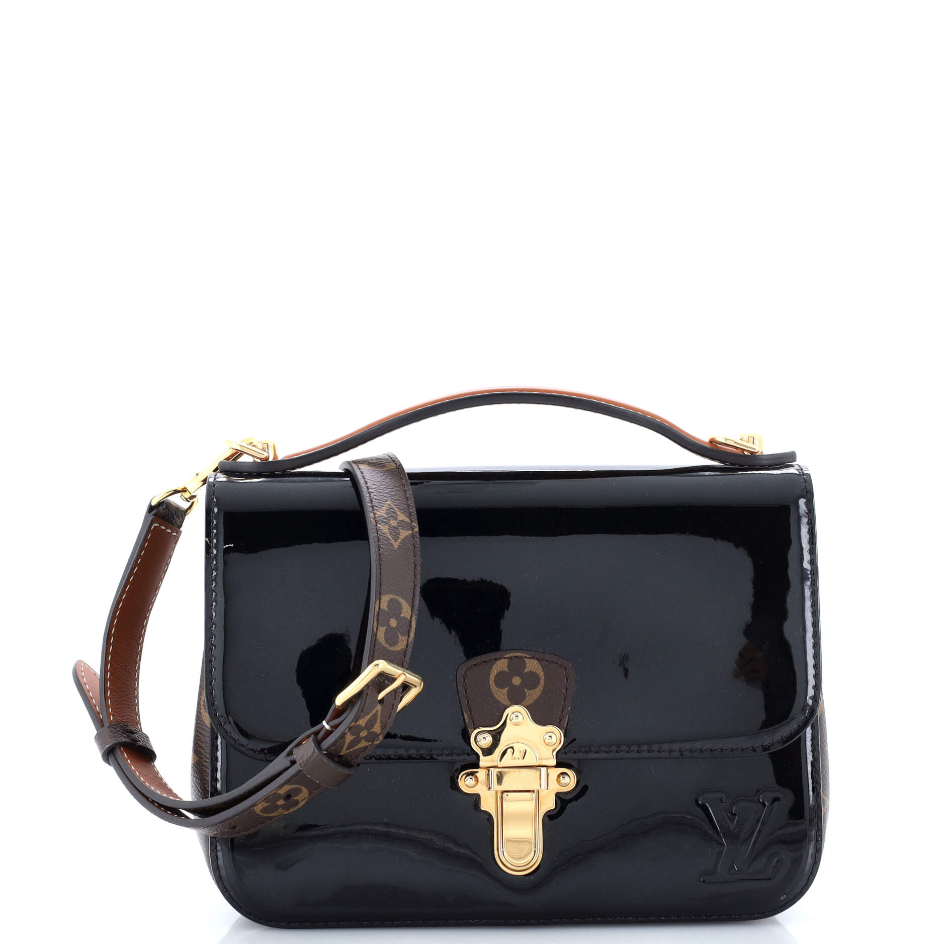 Louis Vuitton Cherrywood Handbag Vernis with Monogram Canvas BB